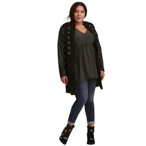 Torrid Babydoll Studio Knit V-Neck Cinched Front Top Olive Size 0/L/12